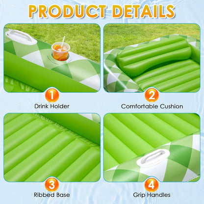 Inflatable Tanning Pool Lounger Float, 70" X 46" Blow up Pool Floats Adult with Pillow and Drink Holder, Sunbathing Tanning Bed Water Sun Tan Tub for Backyard Beach (Green)